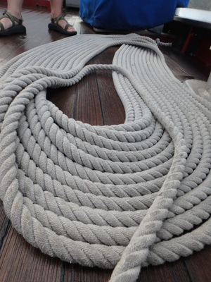 Neatly coiled line on the deck.